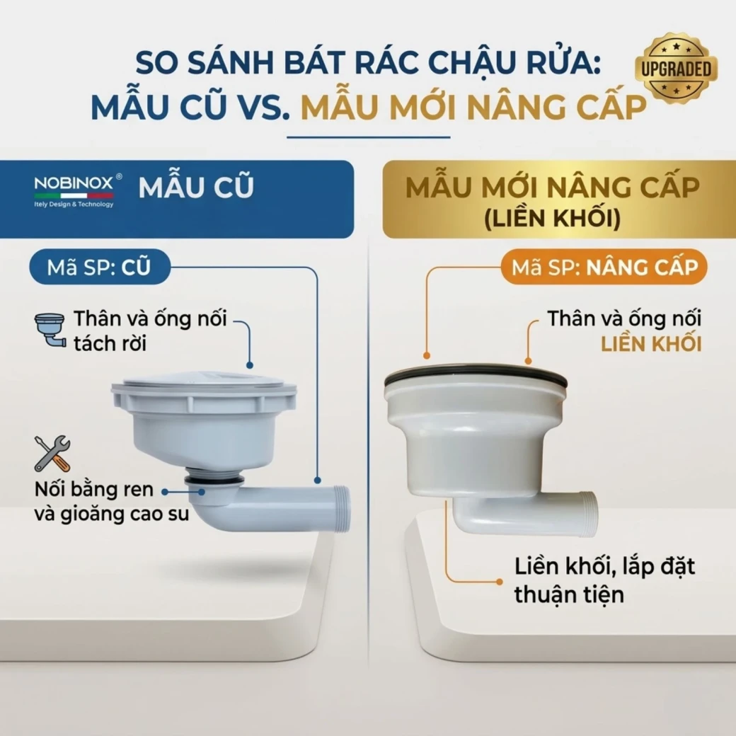 Nobinox nâng cấp bát rác chậu rửa bát với thiết kế liền khối
