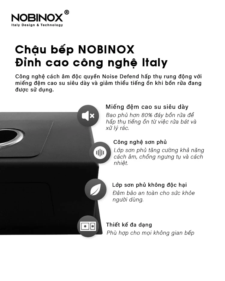 Công nghệ chậu rửa bát 1 hố NOBINOX LUMIA NJ522