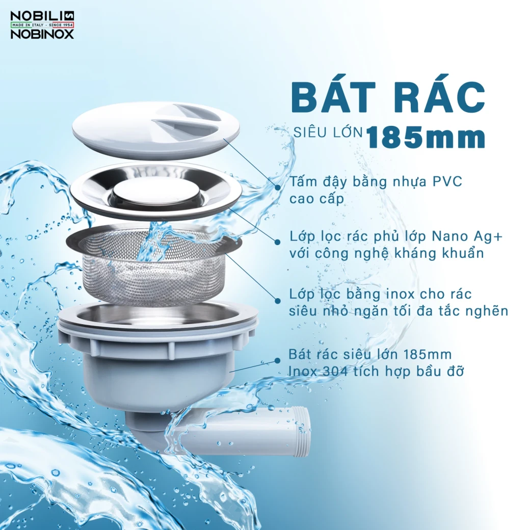 CHẬU RỬA BÁT 1 HỐ NOBINOX LIKEN NL725D... - image 12