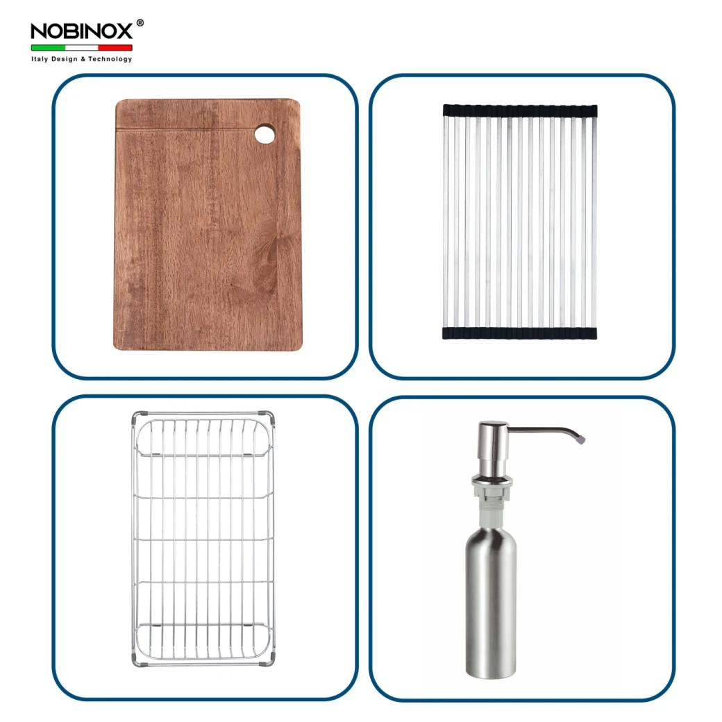 Phụ kiện tiện ích đi kèm của chậu 2 hố Nobinox