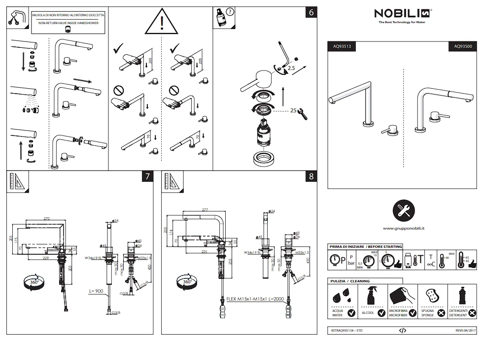 Hướng dẫn lắp vòi rửa chén dây rút NOBILI TABLE NB242