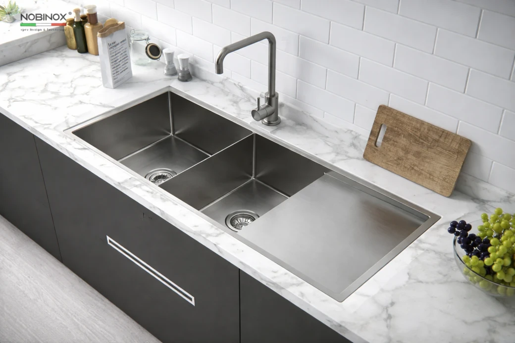 chậu rửa bát 2 hố có bàn chờ NOBINOX LIKEN NL748