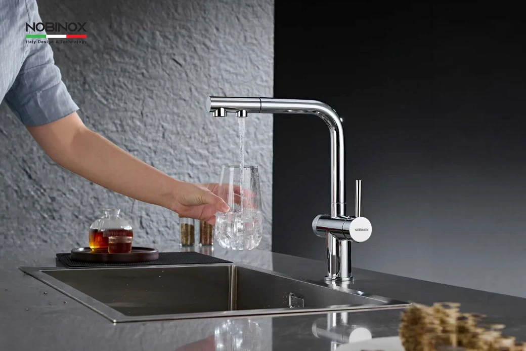 vòi rửa bát dây rút 3 đường nước NOBINOX MIRA NX333